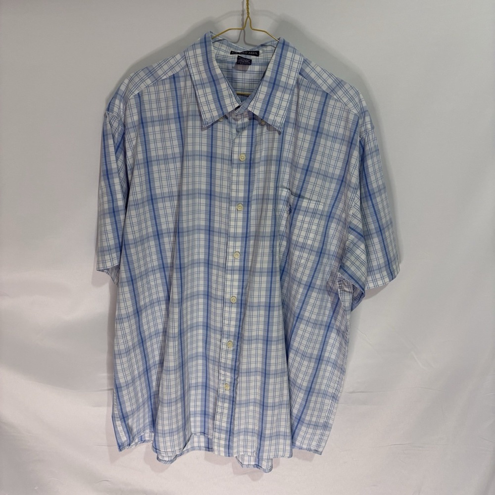 US Polo Assn Mens XL Blue White Plaid Short Sleeve Button Up Cotton Shirt